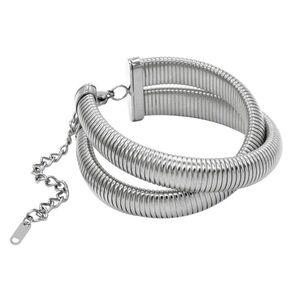 Silver Layered Flex Snake Chain Cuff Bangle Bracelet